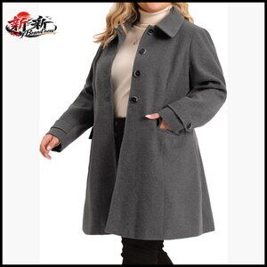 Plus Size Winter Pea Coat Single Breasted Trench Coat with Pockets